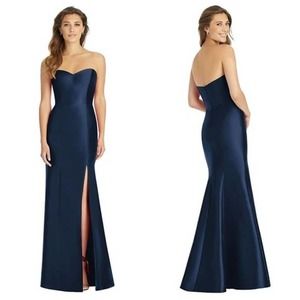 ALFRED SUNG Strapless Sateen Satin Twill Gown with Slit Mermaid Dress Size 4